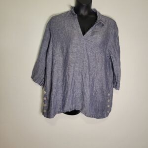 Antibes blanc size 1x linen lagenlook tunic vneck shirt